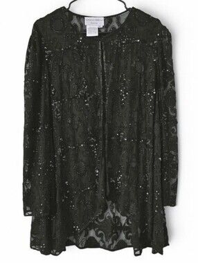 Adrianna Papell Evening 100% Silk Sequin Emboidered Dress Jacket Holiday Size PL
